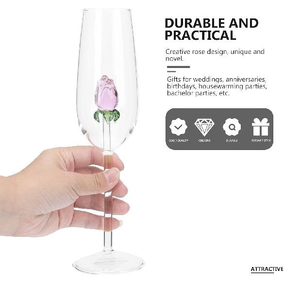 STOBAZA Rose Wine Glass with Rose Inside Wine Goblet Cocktail Glasses Crystal Flutes Red Wine Glass for Wedding Birthday Christmas Gift-1pc