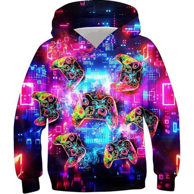 Podzimní Barevný Kreativní Vzor 3D Tištěné Mikiny Módní Ležérní Sportovní Dlouhý Rukáv Dětské Chlapecké Mikiny s Kapucí