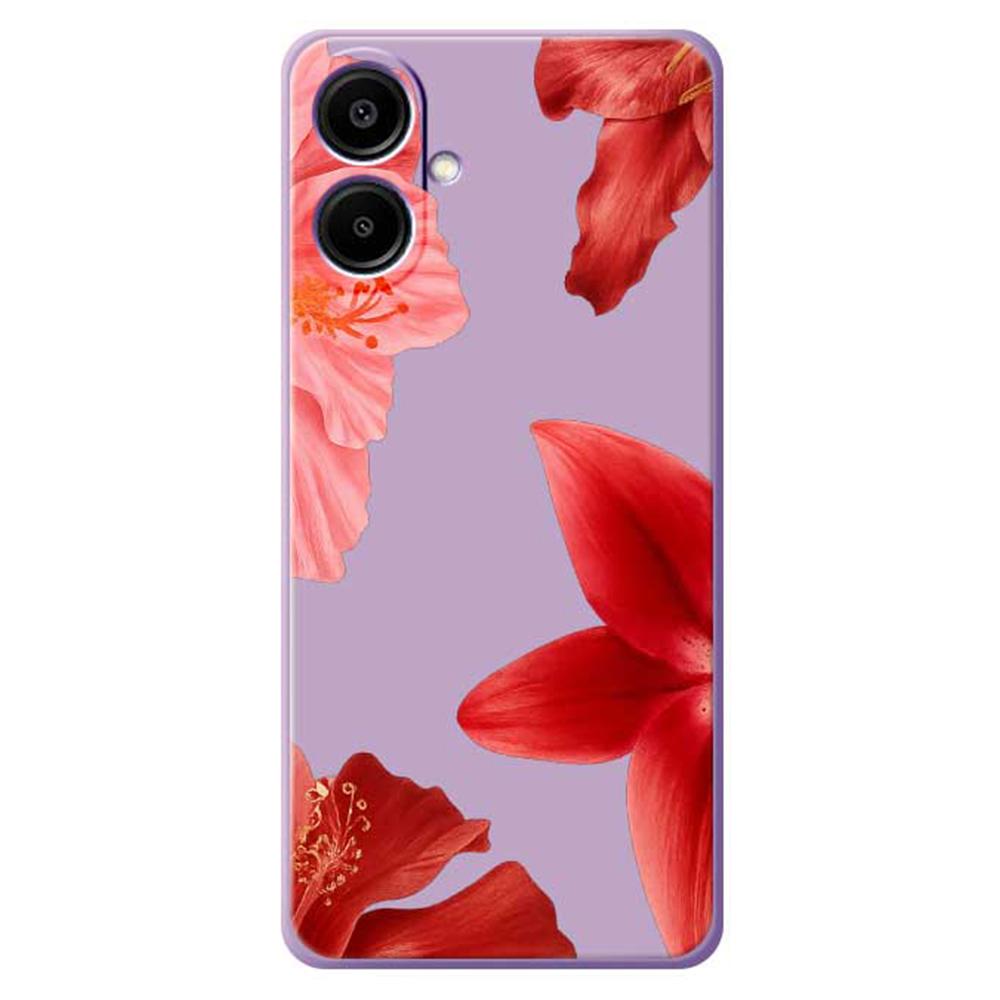 For Samsung Galaxy A07 4G Case Red Flower Pattern Printing Straight Edge TPU Phone Back Cover