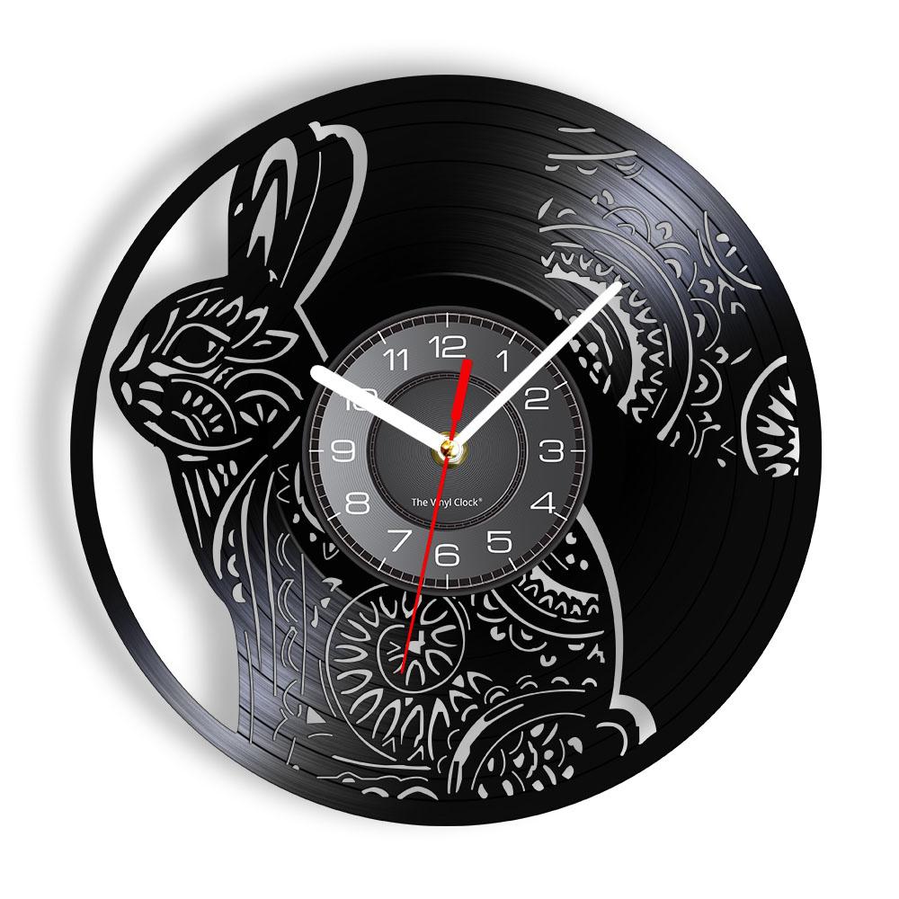

Rabbit Silhouette Wall Clock Woodland Animal Nursery Art Baby Room Vinyl Record Wall Clock Bunny Decorative Clock Gift For Kids