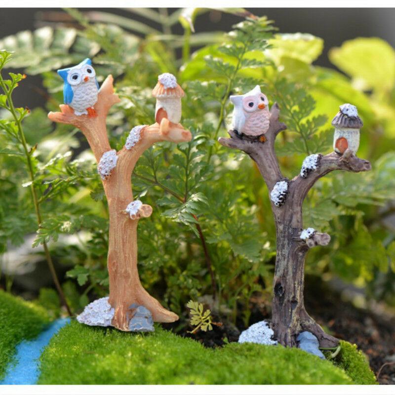 2X Resin Owl Branches Miniaturní krajina Zahrada Mini domeček pro panenky Dekor Craft Roztomilý