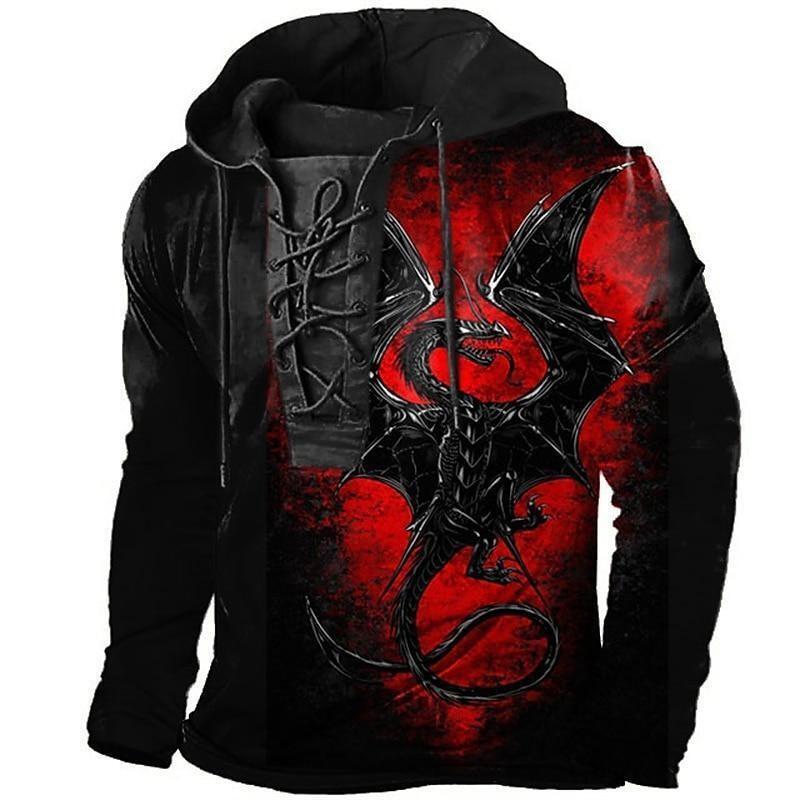 Men's Cyber Compass Graphic Hoodie Lace-Up Front Long Sleeve Pullover Sweatshirt