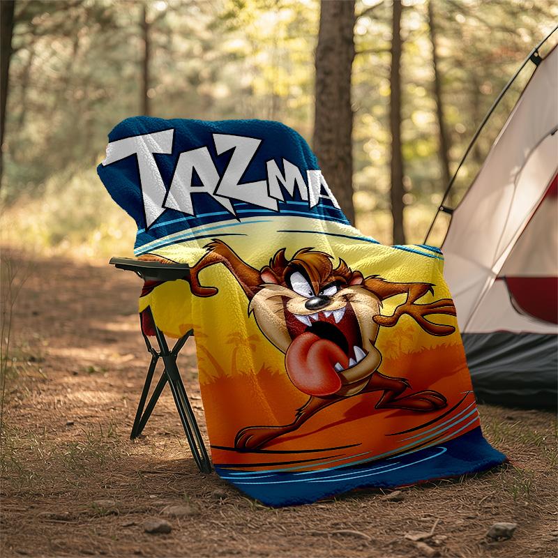 1pc Taz3 Theme Soft Flannel Throw Blanket - Digital Print, Polyester, Cozy for All Seasons, Perfect for Outdoor, and Travel