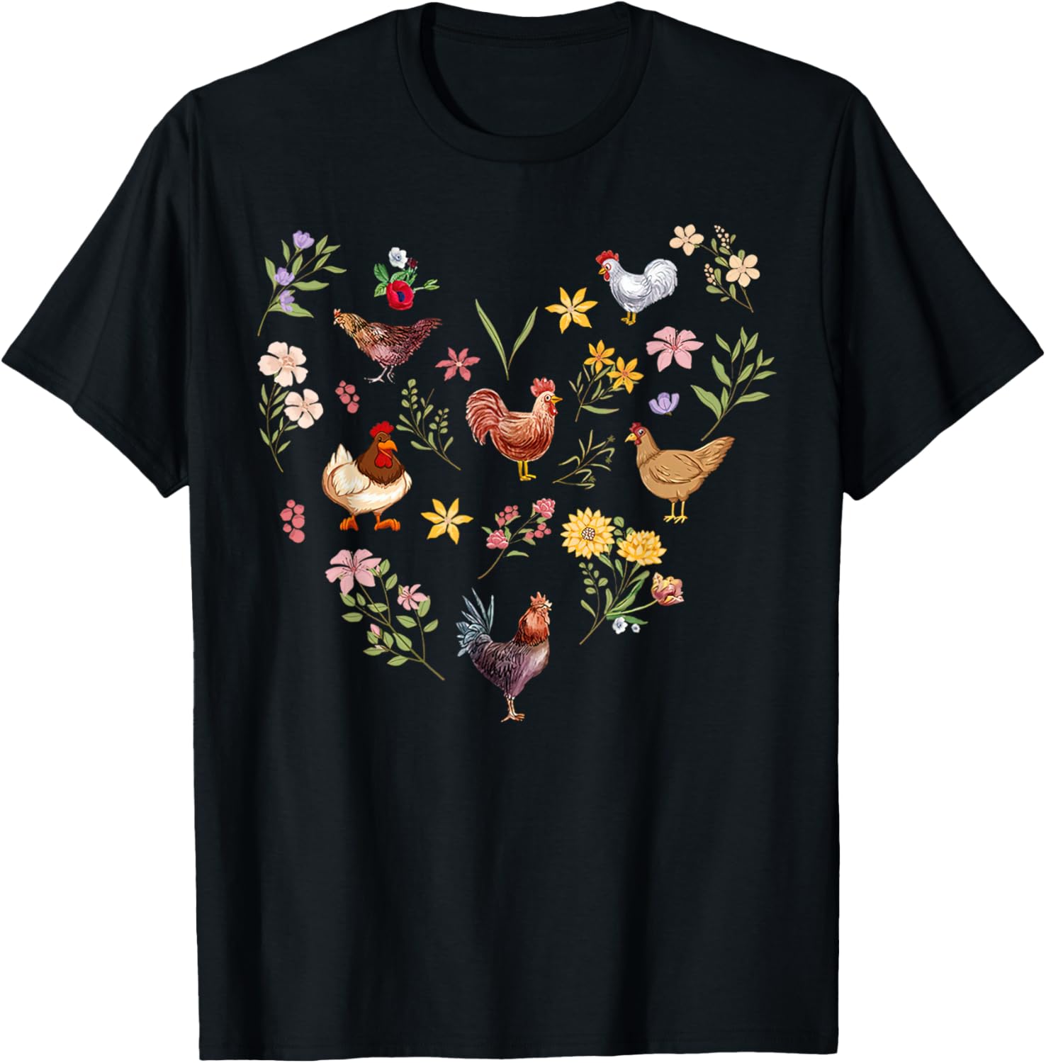 Chicken Heart Wildflower Farm Animal Farmer Graphic Tee Breathable Casual T-Shirt 4XL