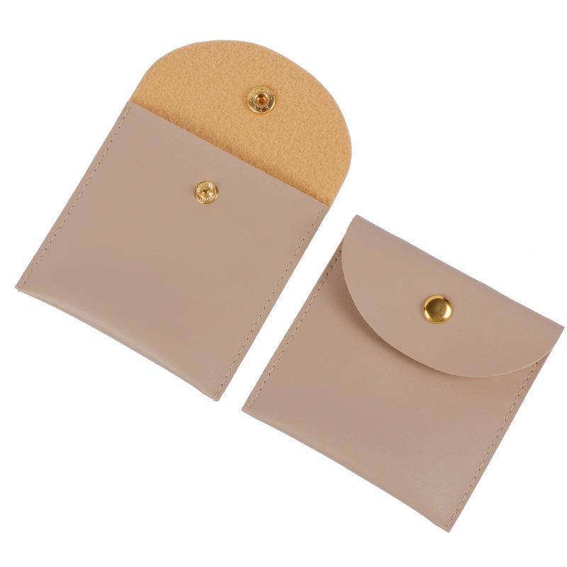 Leather Jewelry Storage Pouch: Dustproof Snap Button Bag for Necklace, Ring, Earring with Print Logo