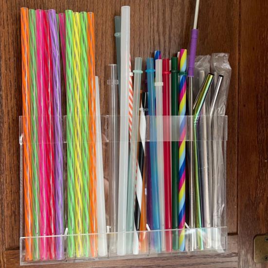 Storage Rack Transparent Acrylic Straw Holder with Drain Hole Adjustable Height Adhesive Tape Straw Organizer