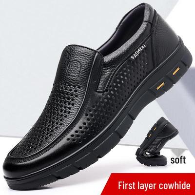 Sandales d'été respirantes en cuir véritable pour hommes - Semelle souple, antidérapantes, chaussures décontractées d'affaires pour hommes d'âge moyen et âgés.