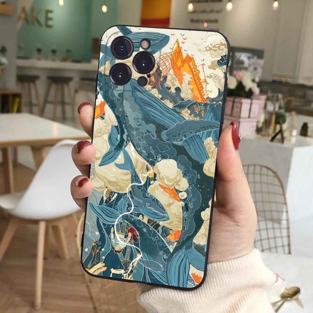 Whale Phone Case Silicone Soft for iphone 16 15 14 13 12 11 Pro Mini XS MAX Plus X Cover