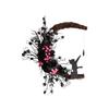 Halloween Moon Cat Wreath Rattan & Artificial Flower Door Hanger Festive Home Decor