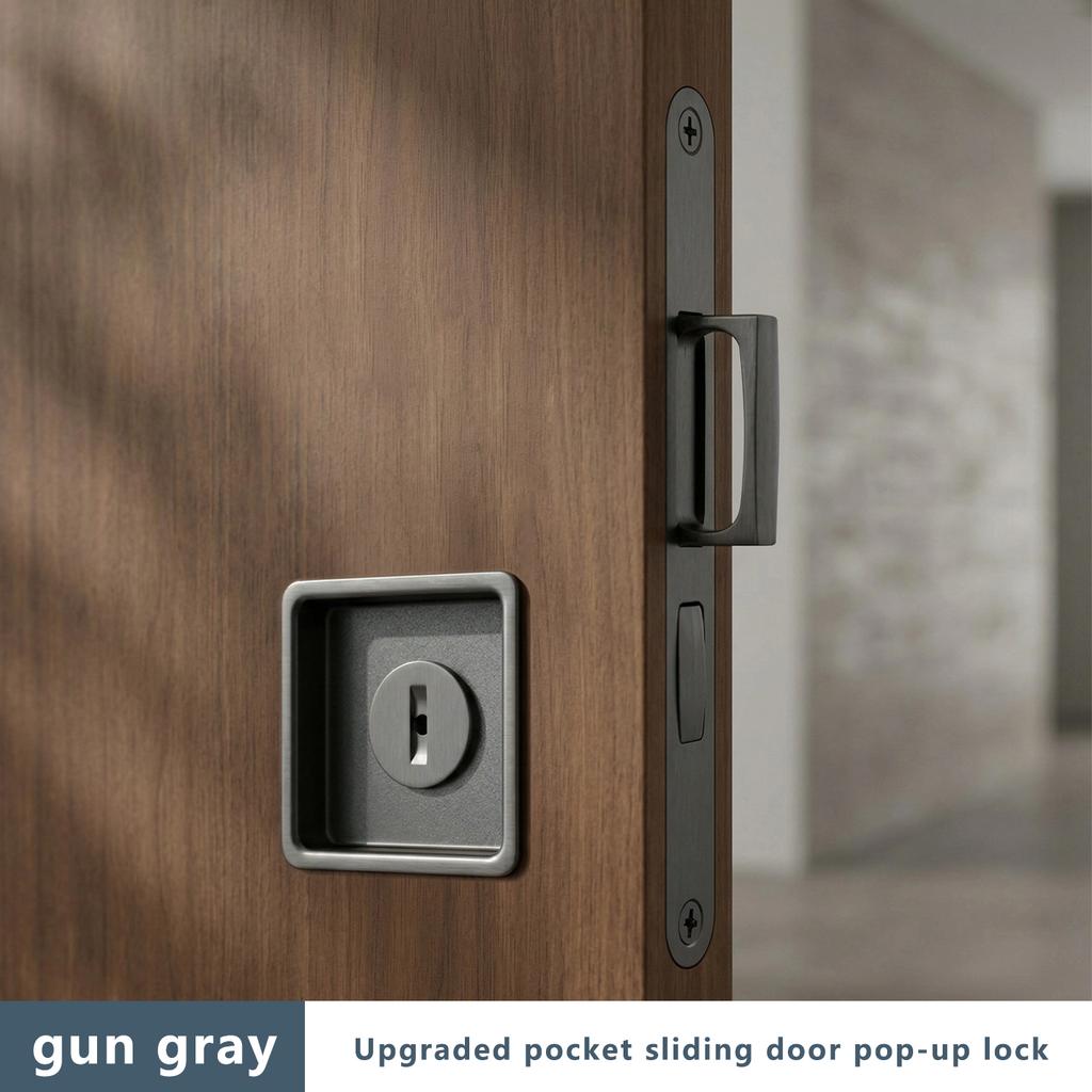 Black Invisible Pocket Sliding Door Lock with Side Handle for Balcony Kitchen Bathroom Bedroom - Pocket Door Hook Lock