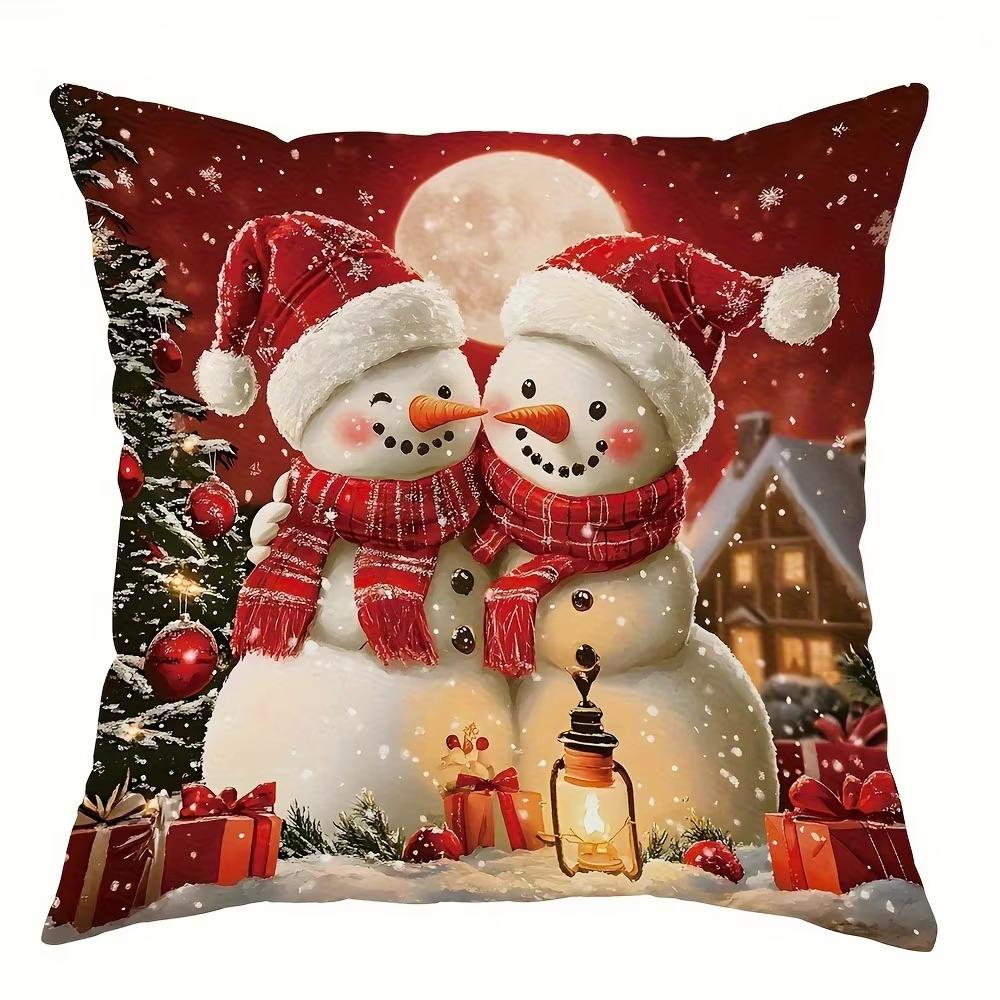 Christmas Santa and Snowman Pillow Covers Christmas Decorative Home Double-sided Print Square Pillow Living Room Pillowcase Gift