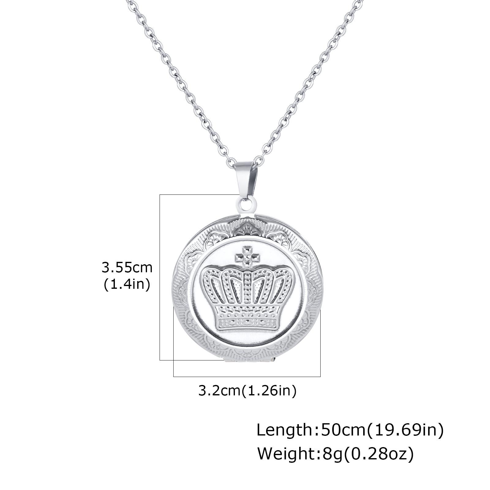 

Retro Style Personalized Stainless Steel Crown Round Openable Photo Box Pendant Necklace, Jewelry Pn-2094