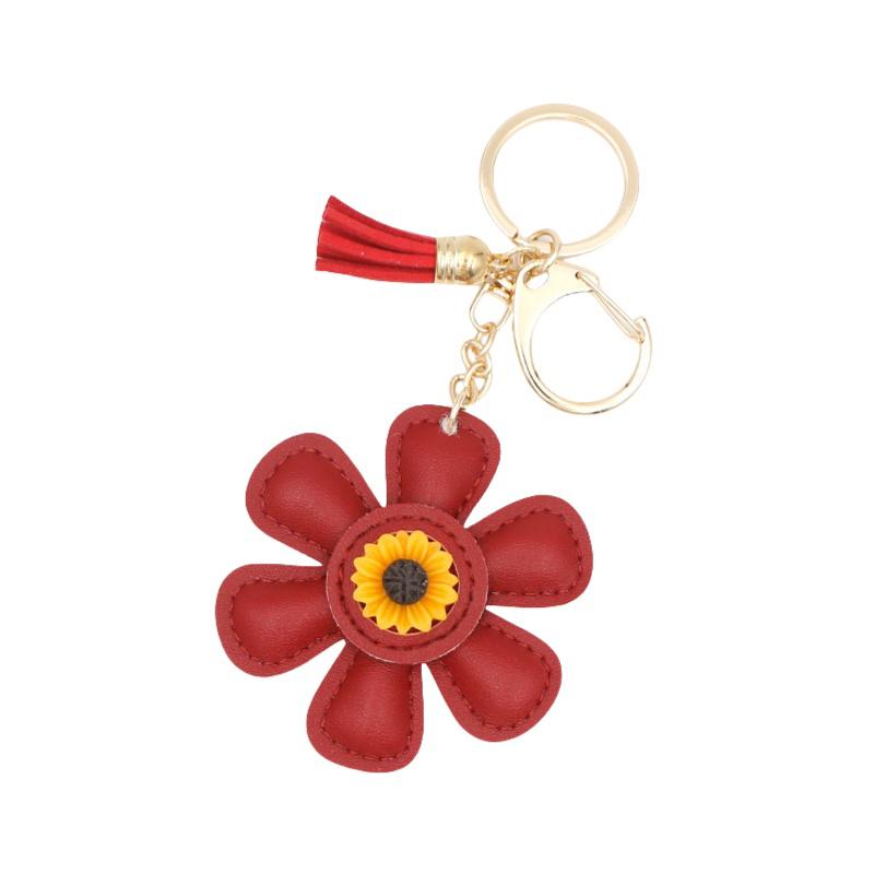 Creative Sunflower Bag Charm Keychain Pu Leather Pendant Keyring Sweet Charm Flower Hanging Bag Backpack Deco Accessory Gift
