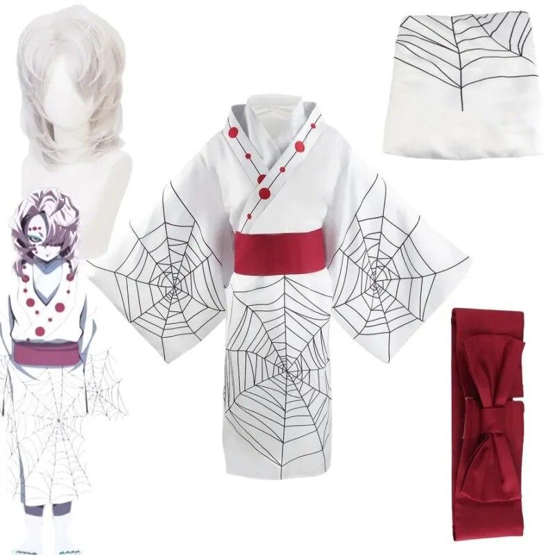 Új Anime Demon Slayer Kimetsu No Yaiba Spider Oni Ayaki Rui Cosplay Uniszex Kimonó Teljes készlet Halloween karneváli jelmezek