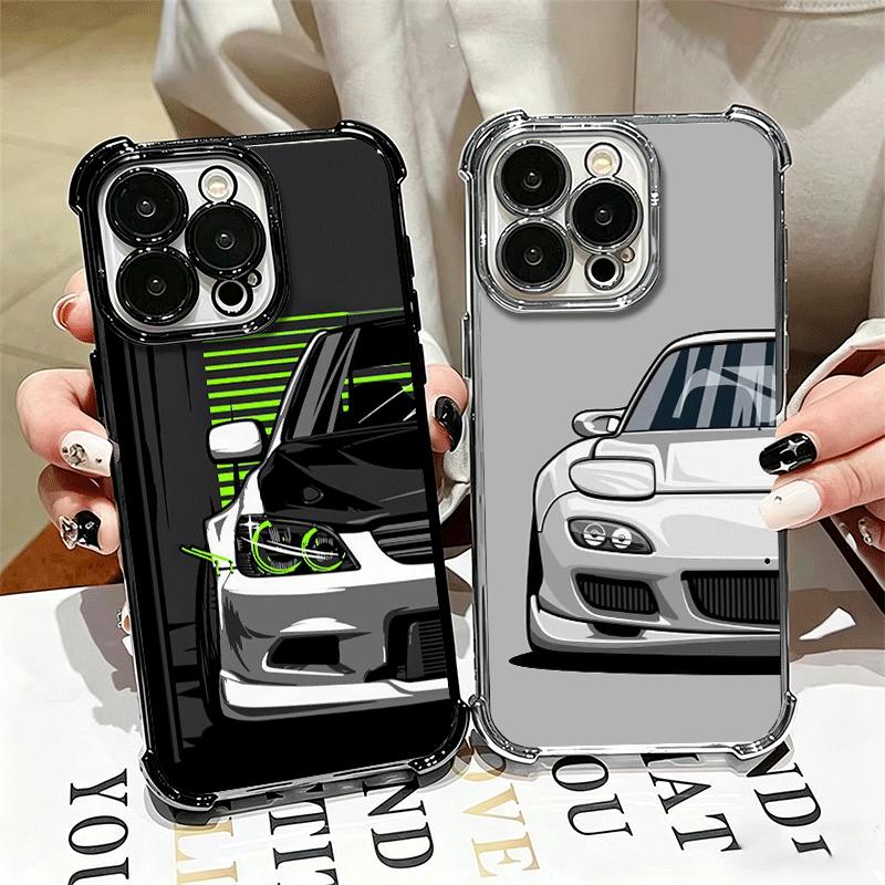 Simple Japanese Sports Cars Pattern Soft Phone Case For iPhone 15 16 17 Air 14 Pro Max 16E Plus 13 12 Mini Plating Anti-Fall Fun