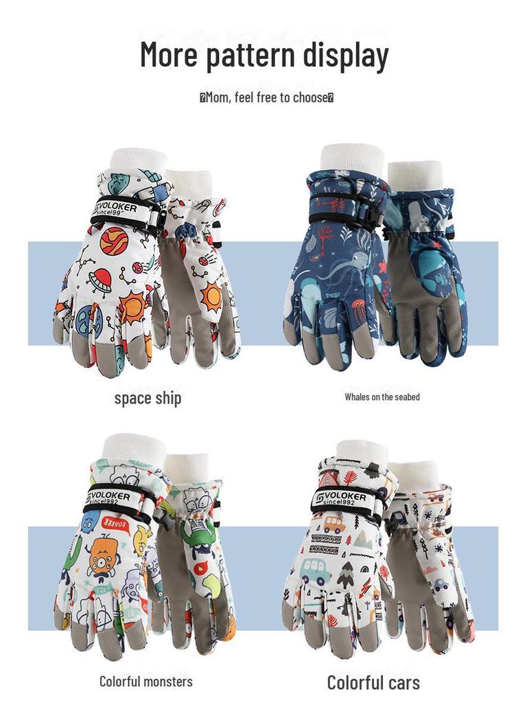 Mănuși de schi impermeabile pentru copii - Calde, antiderapante, îngroșate, căptușite cu catifea pentru băieți și fete