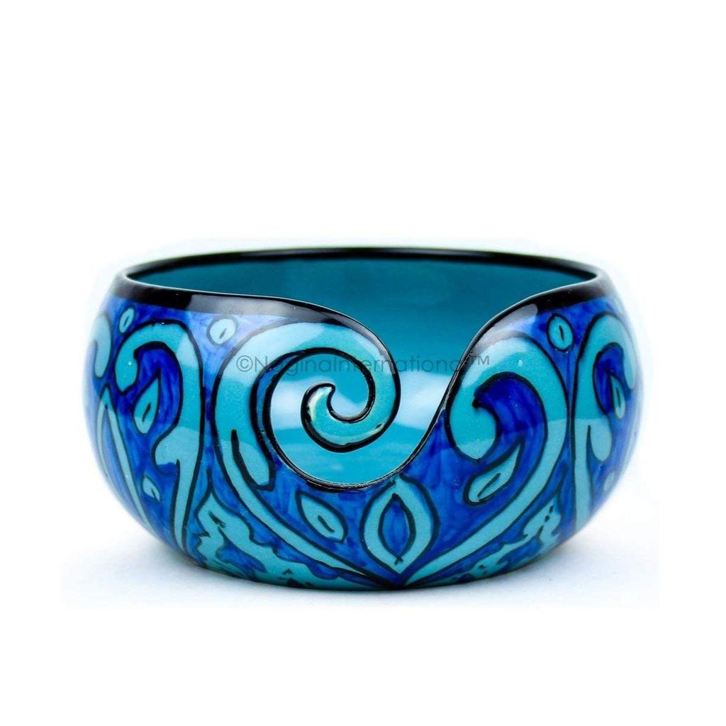 Ceramic Yarn Bowl (Deep Water Blue) - 7 X 7 X 3 Inches