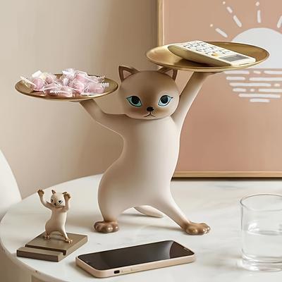 A Creative and Charming Cat Sculpture, Resin Crafts, Double Tray Storage Decorations, Home Decorations.