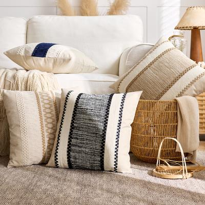 Oreiller Style Bohème Ethnique Coton et Lin Style Oreiller Salon Canapé Oreiller Rétro Wabi Savanna Coussin de Chevet Housse d'Oreiller