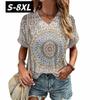 S-8XL Plus Size T-shirt for Women's Summer Short Sleeve Casual Tops Street Fashion V Neck T-Shirt Female Clothing Pullover