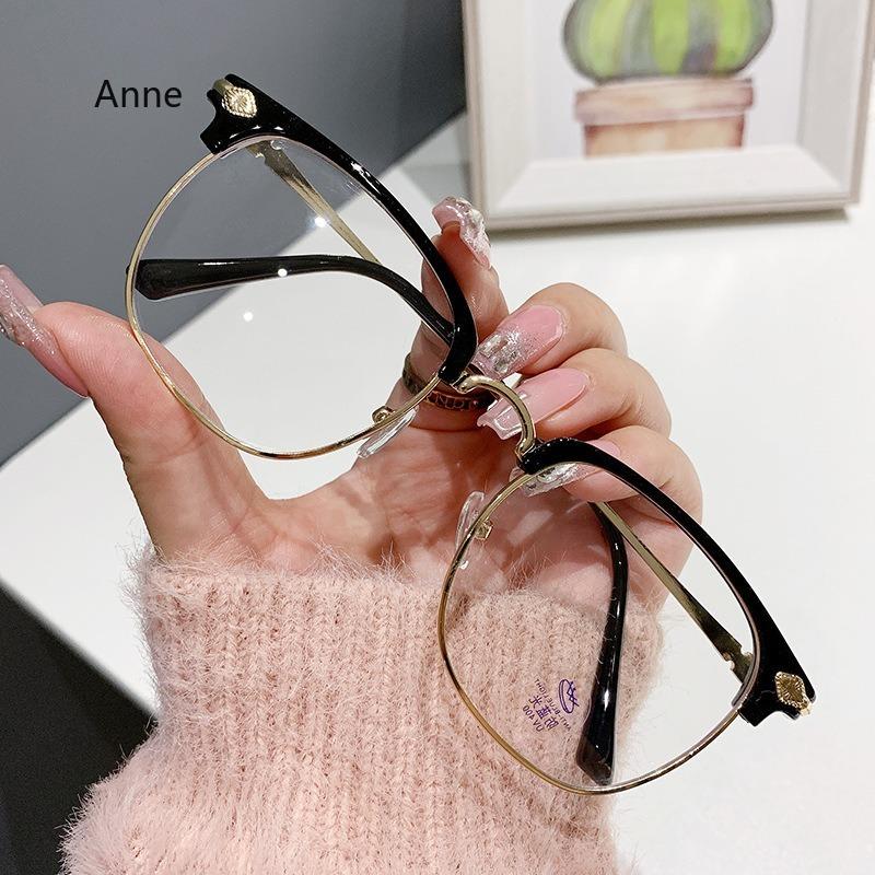 Men's Prescription Glasses Half-frame Silver Black Anti Blue Lightweight Myopia Glasses Fashionableabley Timeless Nearsighted Glasses -1.0 to-6.0