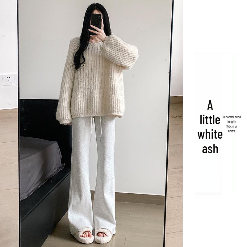 2024 Women's High Waist Gray Sport Flare Pants - Slimming American Style Casual Draping Horseshoe Long Pants