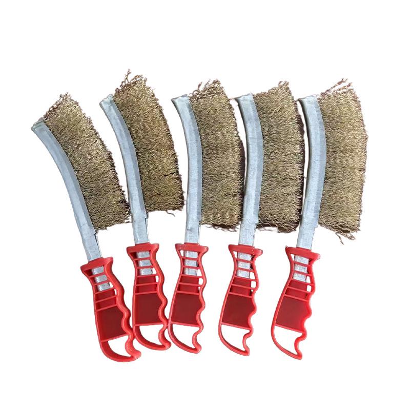 Stainless Steel & Copper-Plated Wire Brush with Plastic Handle for Rust Removal & BBQ Cleaning