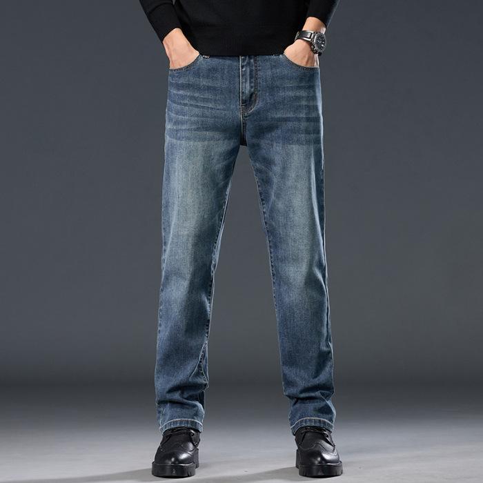 

Autumn and winter retro blue jeans men s casual loose trendy small straight youth stretch trousers 42 синій