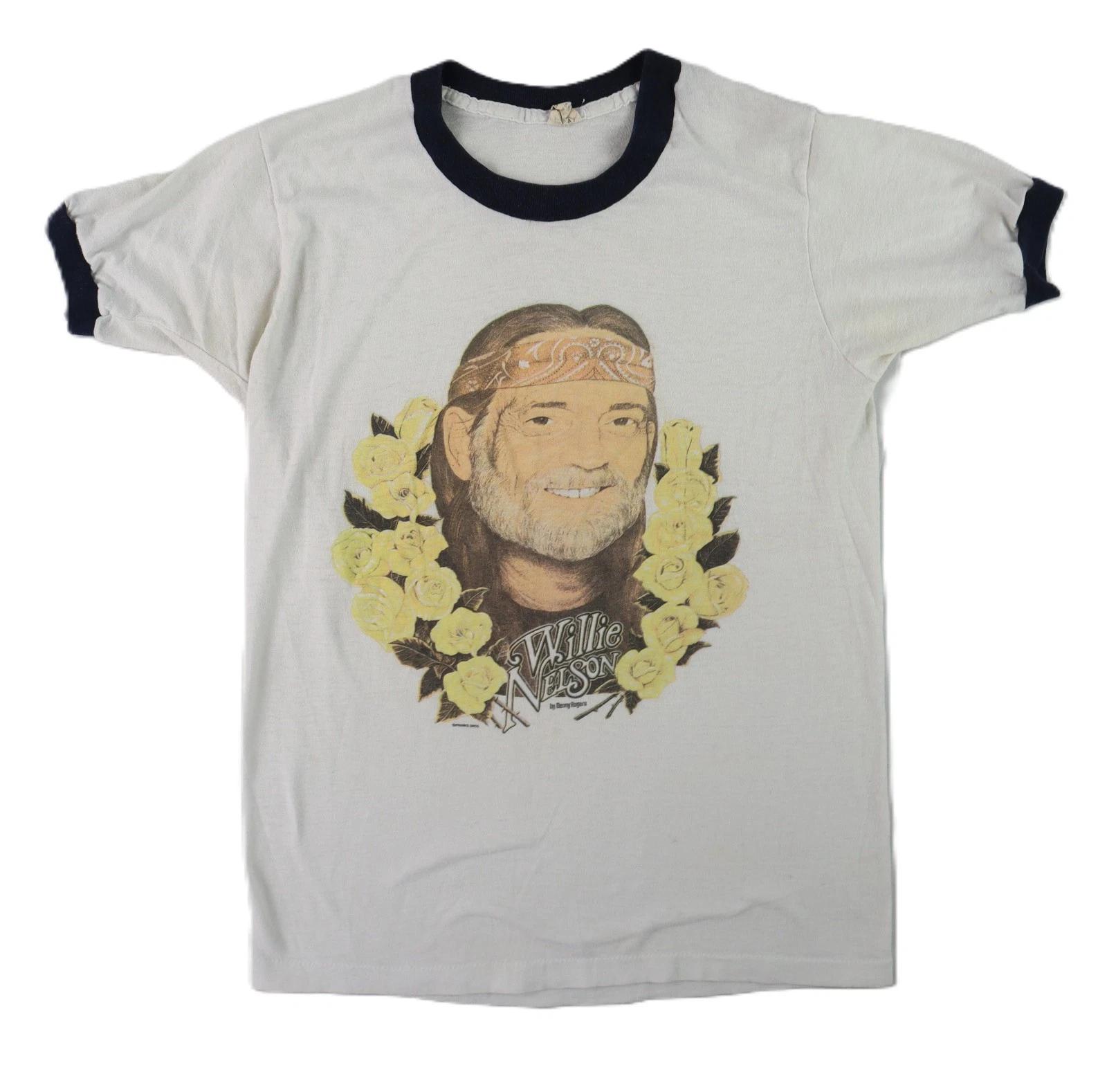 VTG 80s USA XS Willie Nelson Country Folk Blues Music Ringer T Shirt Top XL