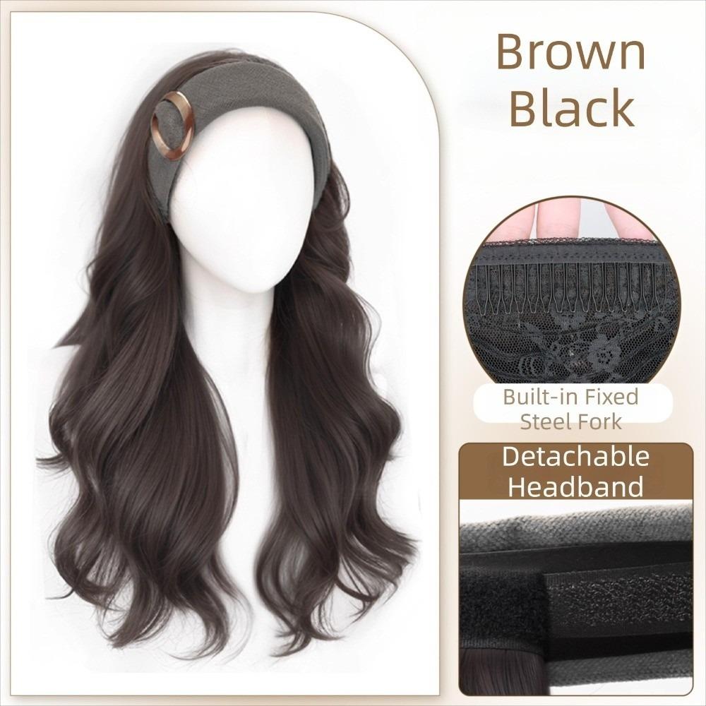 Hair Hoop Half Headband Wig Korean Style Long Wavy Curly Hair Synthetic Velvet Headband Wigs  Women