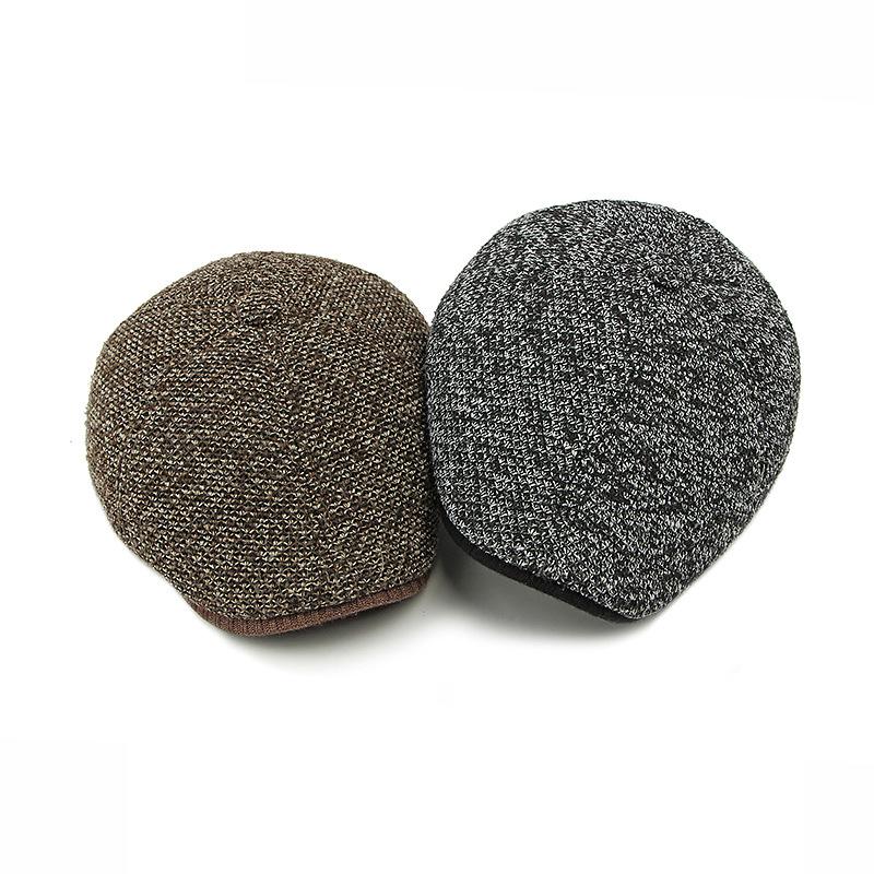 Wollmütze für Herren im mittleren und älteren Alter, Herbst- und Wintermütze, dicke warme Baskenmütze aus Samt, Ohrenschutz, Schirmmütze