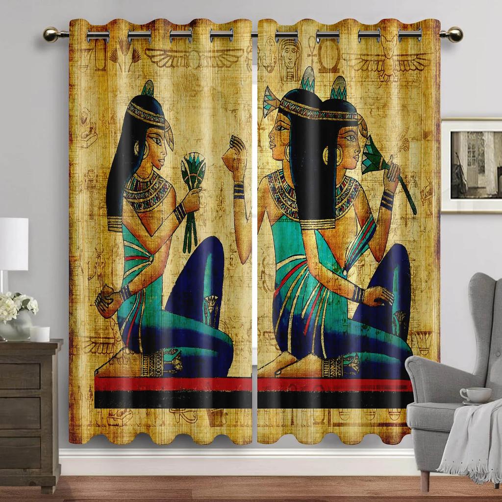 Egyptian Window Curtains for Living Room Egypt Hieroglyphics Old Logographic Details and Alphabetic Elements Window Drapes 2 Pcs