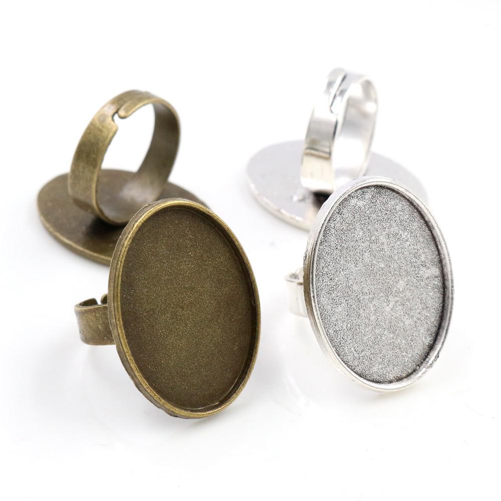 18x25mm 5pcs Antique Bronze and Antique Silver Plated Brass Oval Adjustable Ring Settings Blank/Base,Fit 18x25mm Glass Cabochons
