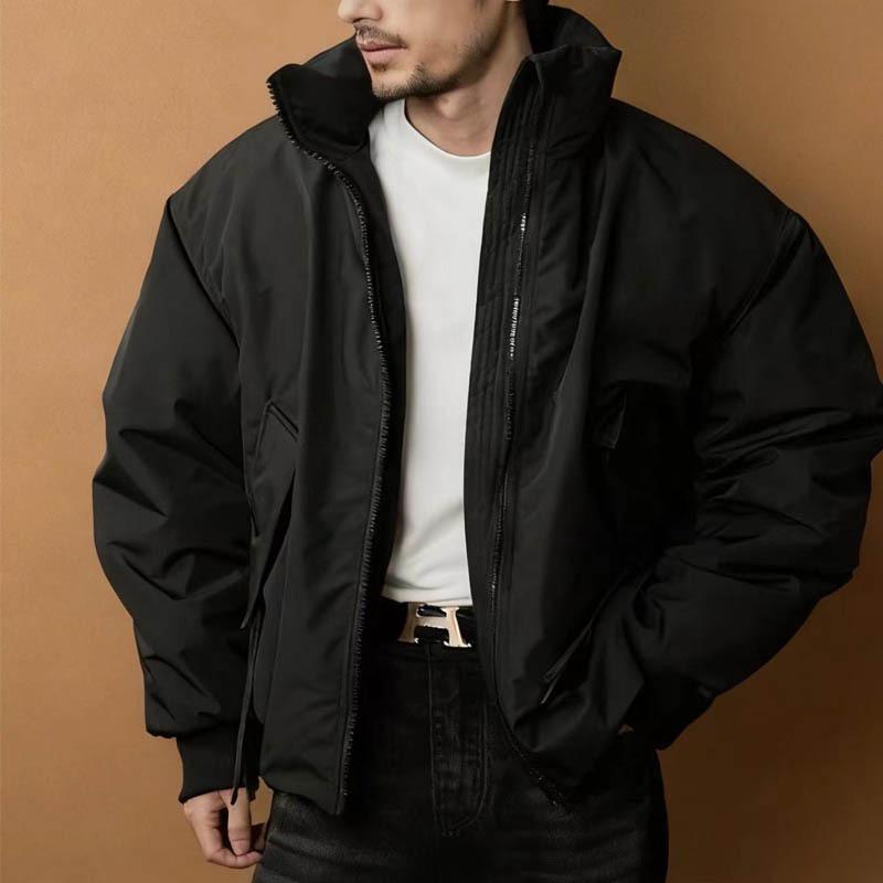 2025 Men's American Style Warm Versatile Cotton Jacket, Stand Collar, Winter, Short, Simple, Slimming Design.