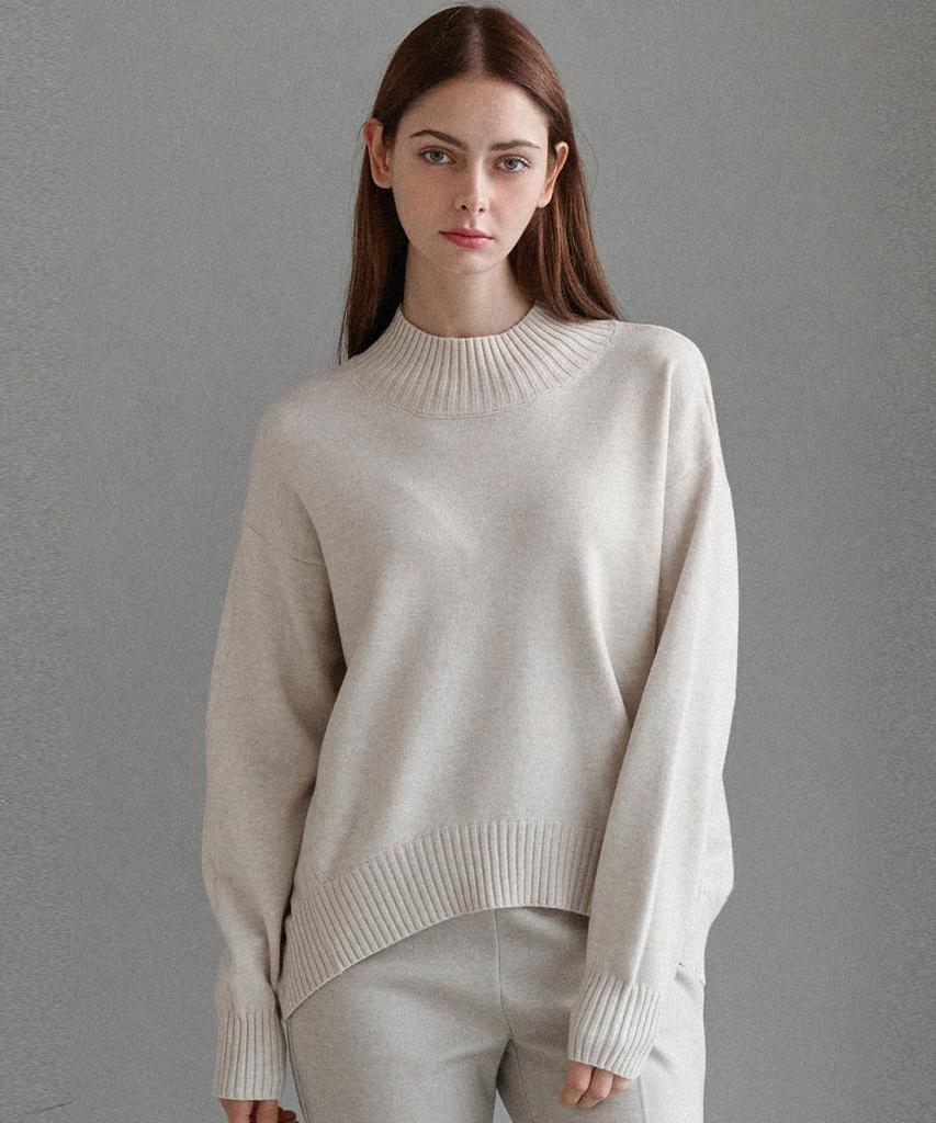 Beullangyu Flowed Half-Neck Slit Knit_4 Colors