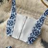 Elegant Porcelain Pattern Two Piece Set Women Flower Print Short Crop Top Pleated Maxi Skirt Suits Female Patchwork Vintage Strap Sets 2024