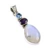 Natural Rainbow Moonstone, Amethyst 925 Solid Sterling Silver Pendant 1.75" S7n14