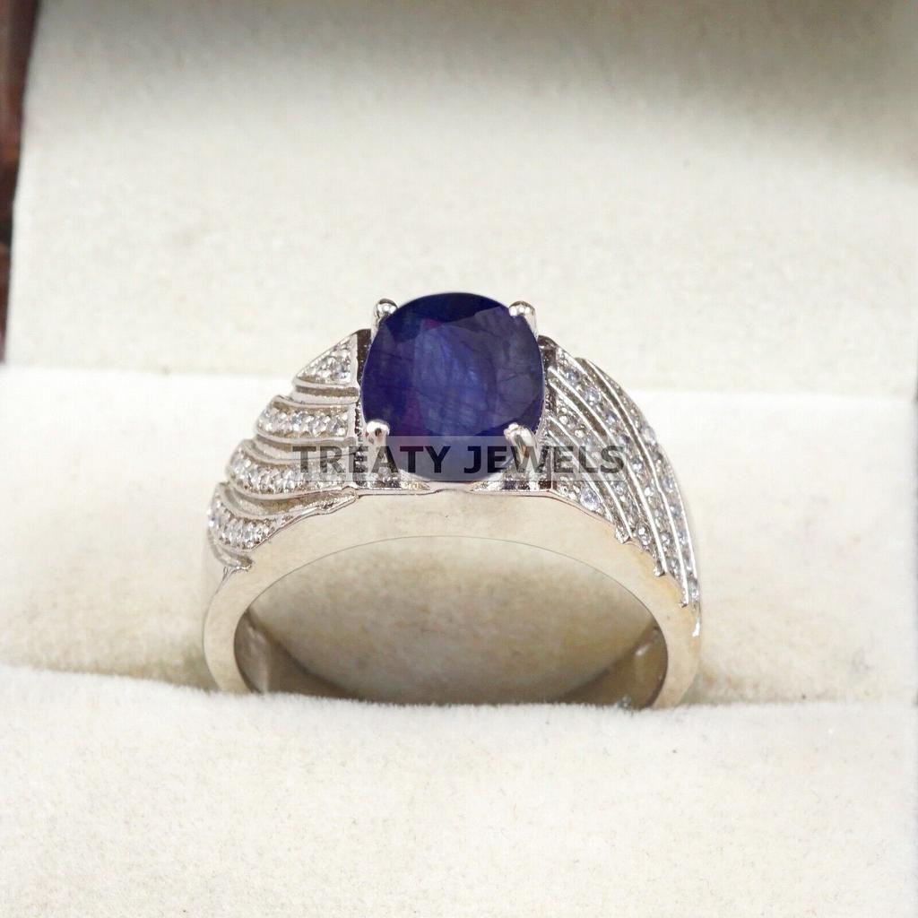 Blue Sapphire Oval Cut Gemstone With 925 Sterling Silver Ring For Men's #B616 JL375686512878