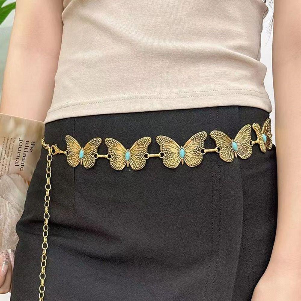 Metal Turquoise Waist Chain Vintage Beach Body Chain Unique Bohemian Waist Belt  Dress Decoration