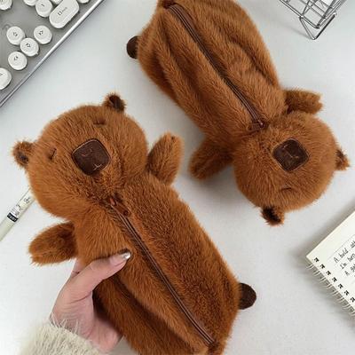 Zipper Capybara Plush Pen Bag Large Capacity Capibara Plush Pencil Pouch  Children