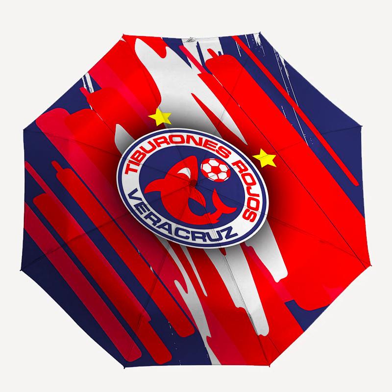 Tiburones Rojos, Veracruz Automatic Folding Umbrella  8 Ribs, Durable Iron Frame, Bright Color Pattern Compact Travel Umbrella, Suitable for