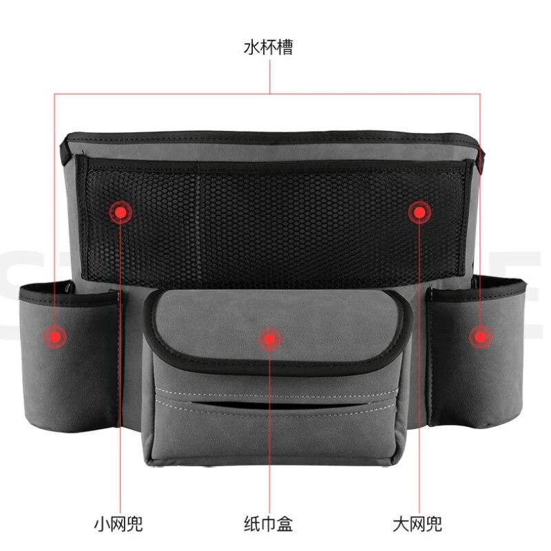 Suede Leather Dog Fences Organizers Bag Between Front Seats Auto Consoles Tissue Cup Storage Mesh Barrier Travel Accessories