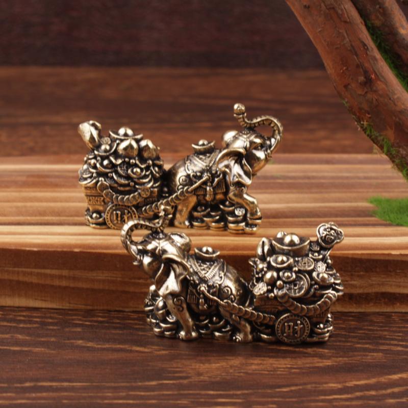Brass Ornament Treasure Bowl Elephant Pulling Cart Home Craft Full Copper Living Room Office Opening Gift Decoration