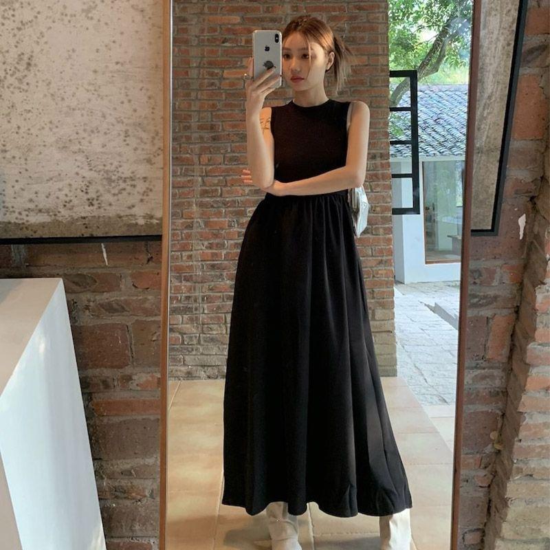 Black Round Neck Sleeveless French Retro Super Fairy Knee Dress Women's Spring Design Sense Hollow Backless Long Skirt
