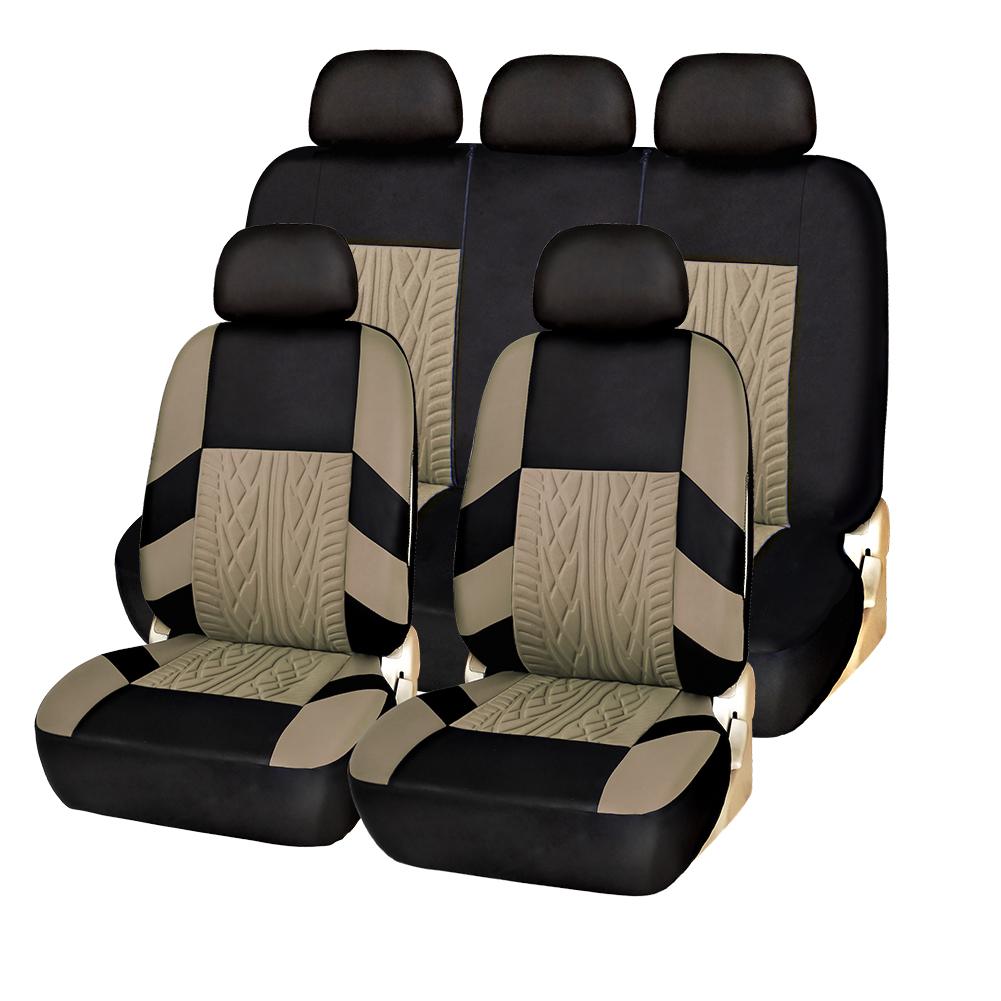 AUTO HIGH Universal Embroidery Car Seat Covers Full Set Polyester Fit Most Cars Truck SUV Van Front Rear Protector