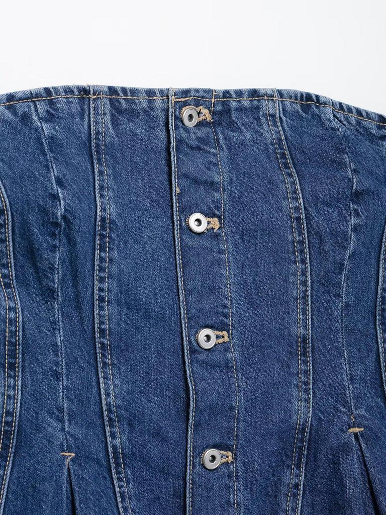 2025 Spring Women's Fashion: European & American Style Denim Bustier Top