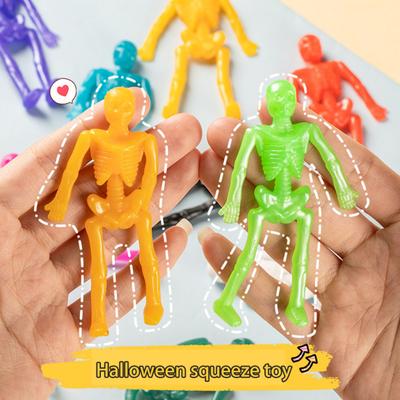 10/20/30Pcs Halloween Skeleton Stretch Toy Anxiety Stress Relief Portable Soft TPR High Elastic Colorful Skeleton Toy Party Favors Supplies