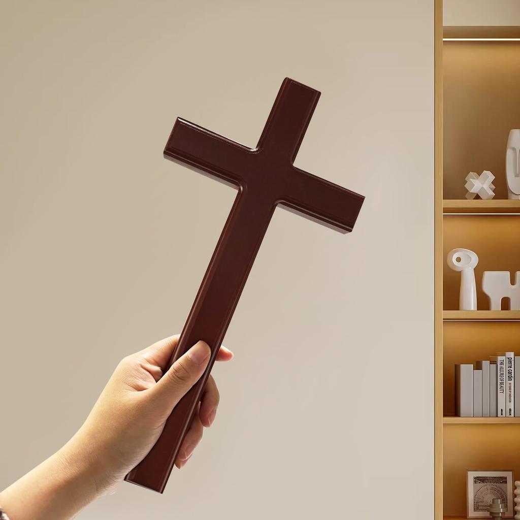 YUYAKESHI Beech Wood Wall Cross with Jesus Christ Design, Christian Gift, Sunday School Decoration, Antique Style, Religious Ornament, 31*15*2cm (Red)