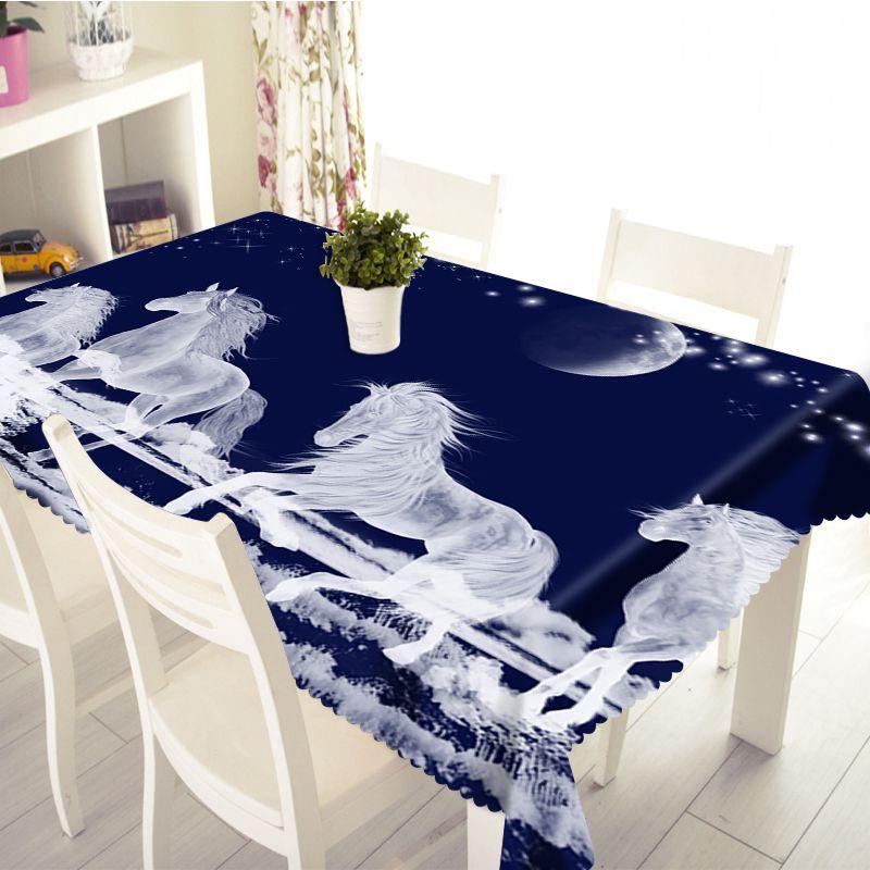 White Horse Tablecloth Christmas Creative Animal Pattern Washable Thicken Rectangular Table Cloth For Wedding