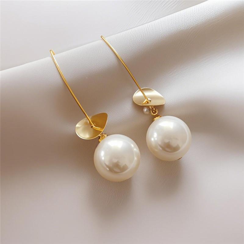 Exquisite Fashion Gold Color Round Imitation Pearls Drop Earrings For Women Elegant Dangle Earrings Jewelry Gifts